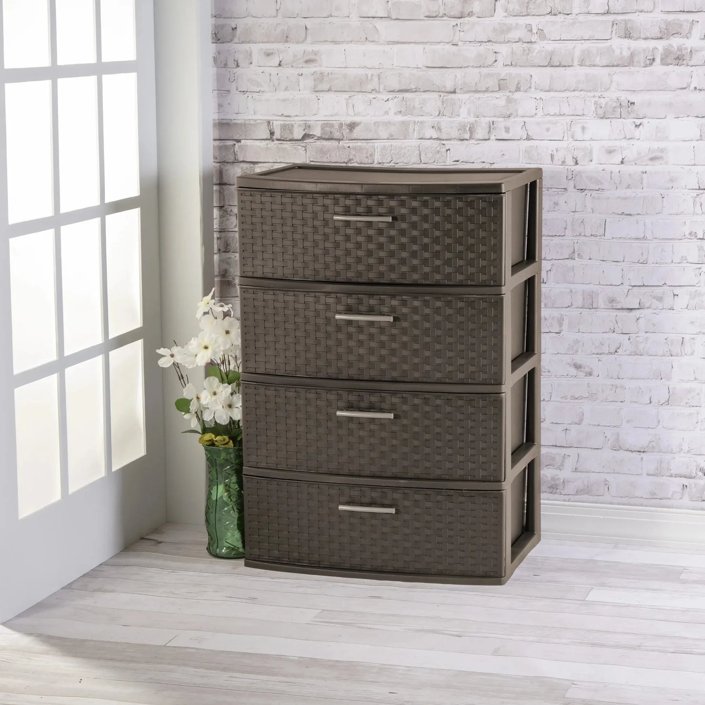 Wide Weave 4 Drawer Plastic Storage Tower For Closet Office