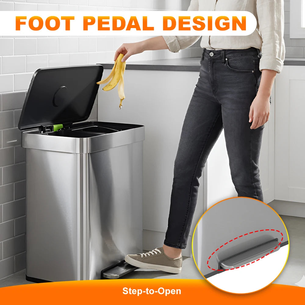 DOPINMIN Two Compartment Stainless Steel Pedal Trash Can