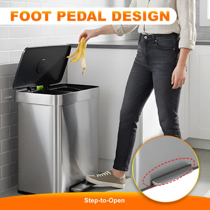 DOPINMIN Two Compartment Stainless Steel Pedal Trash Can