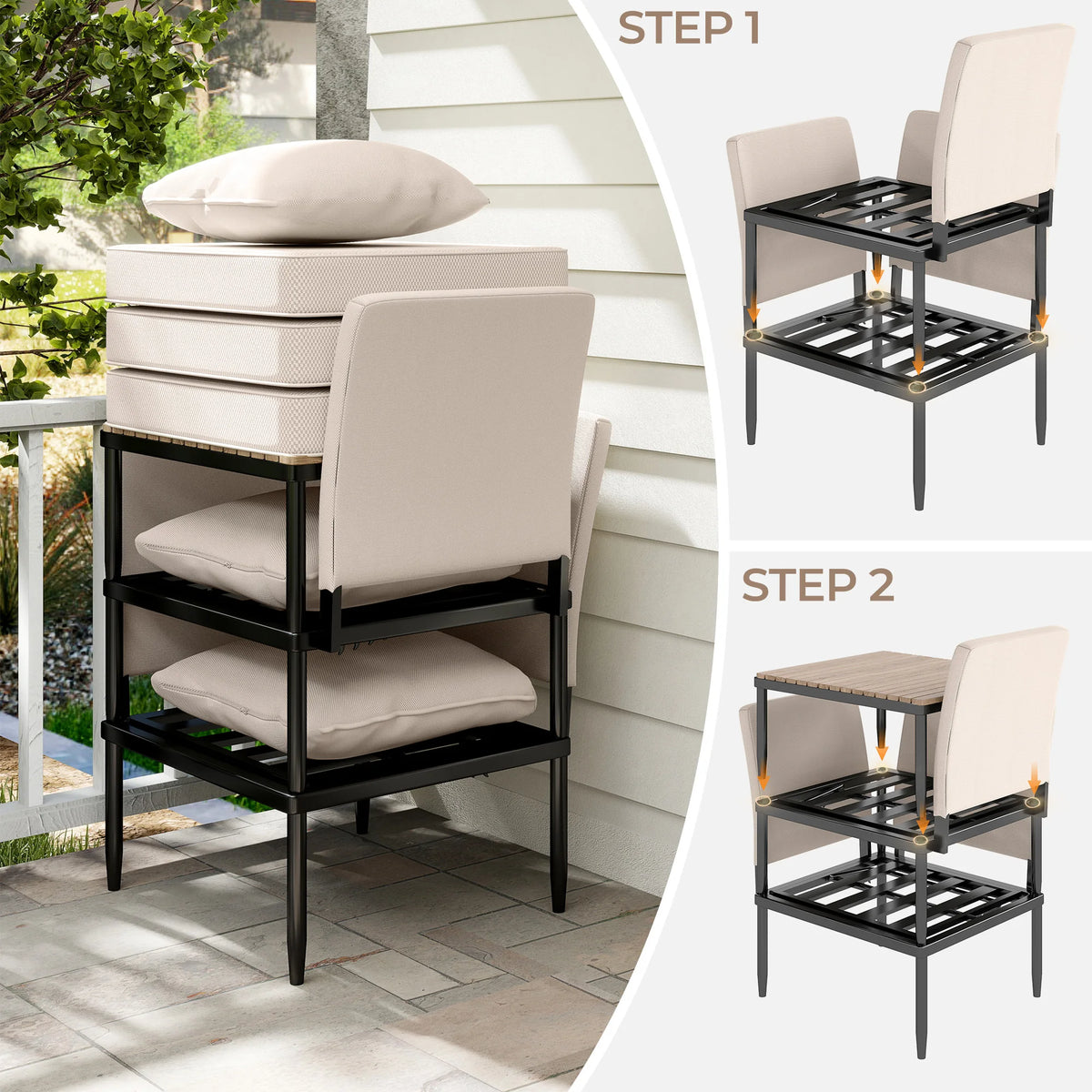 Outdoor Sectional 5 in 1 Aluminum Patio Loveseat with Coffee Table Garden Furniture Set Waterproof Cushion Wicker Sofa