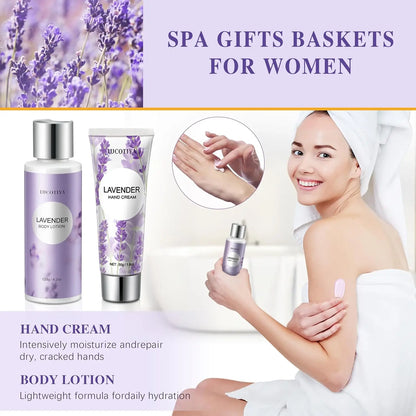 Lavender Spa Gift Basket for Women - Relaxing Self Care Set, Perfect for Christmas, Birthday, Mother&