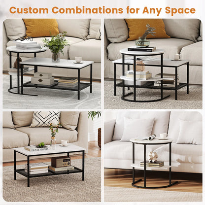 HOMASIS Two Tier Coffee Table Set With Storage Shelves