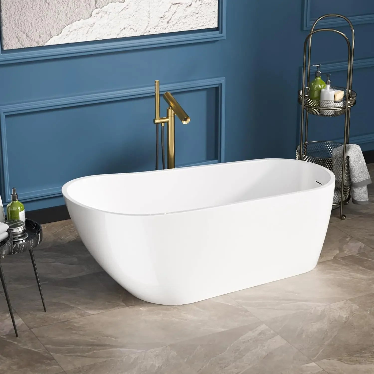 67 Inch Acrylic Freestanding Soaking Bathtub Contemporary Soaking White Tub Stand Alone Ergonomic Bathtub with Chrome Drain and