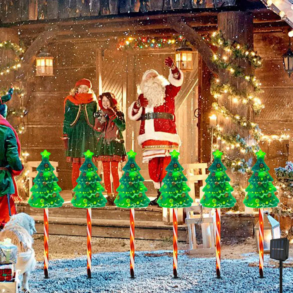 6 Pack Solar Xmas Tree Light 6 Modes LED Solar Powered String Lights USB Rechargeable Xmas Tree Candy Cane Light for Garden Lawn