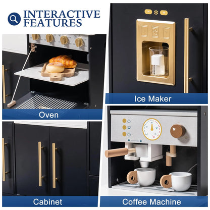 Robud Modern Wooden Play Kitchen Durable Construction with Realistic Accessories Unique Role Play Birthday Gift for Toddlers 3+