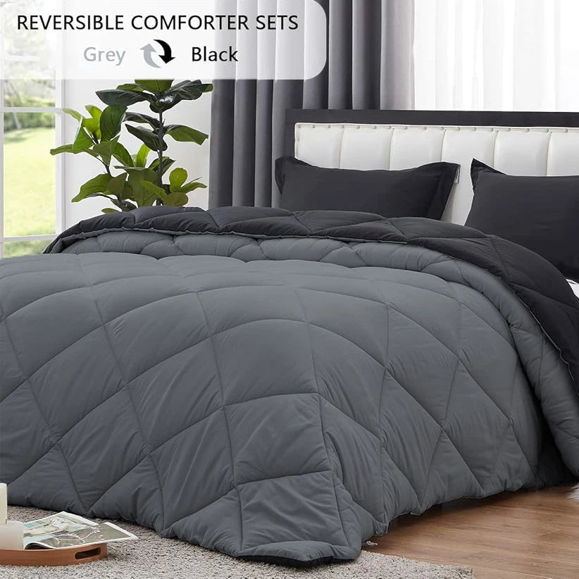 Reversible Comforter Set Queen/King Size, All Season Bedding Set with Ultra Soft Comforter, Pillow Shams, Red & Black