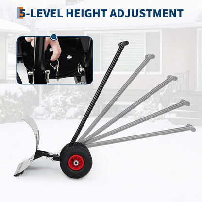 HiMISS Heavy Duty Wheeled Snow Shovel With Adjustable Angled Blade