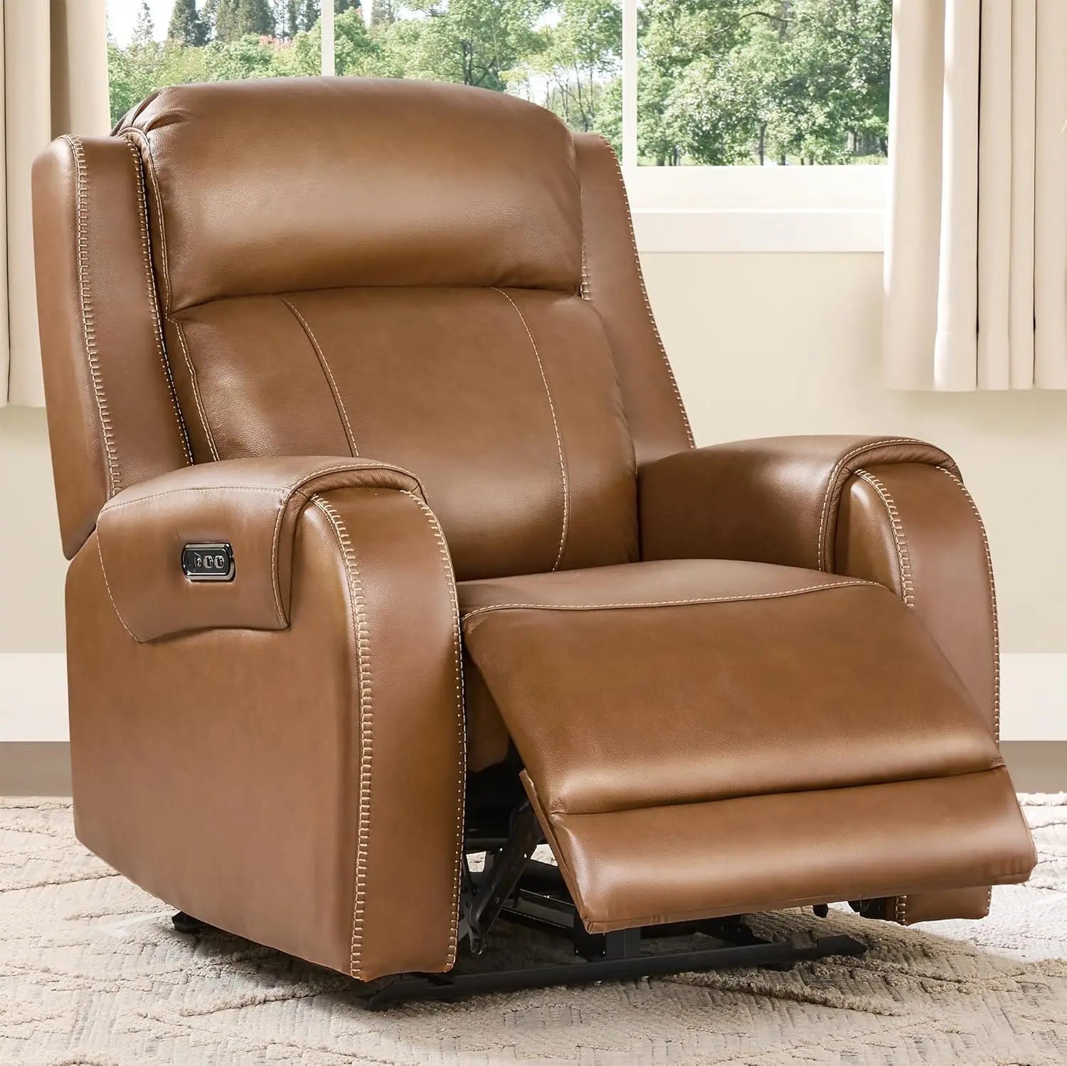 Genuine Leather Power Recliner Chair for Adults, Electric Wall Hugger Recliner with Adjustable Power Headrest &amp; USB/Type-C Ports