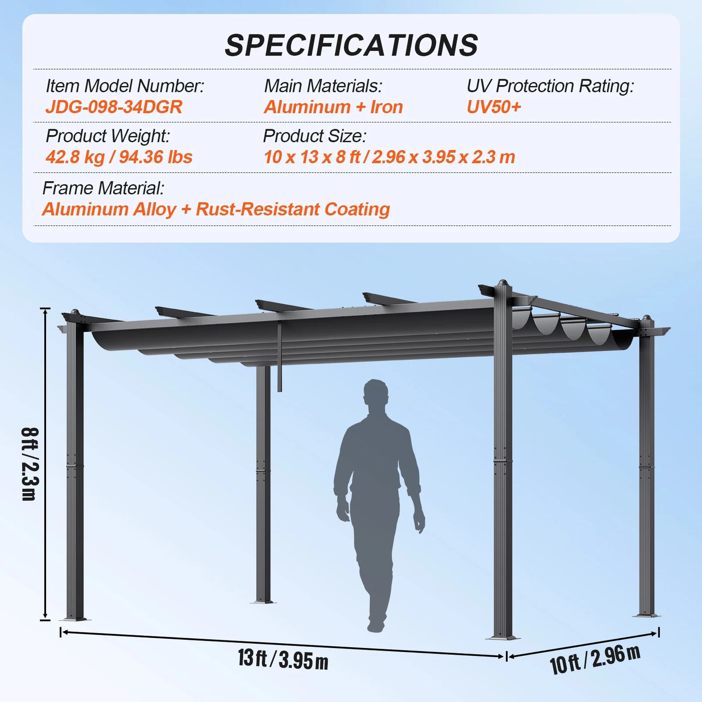VEVOR Aluminum Outdoor Retractable Pergola With Canopy