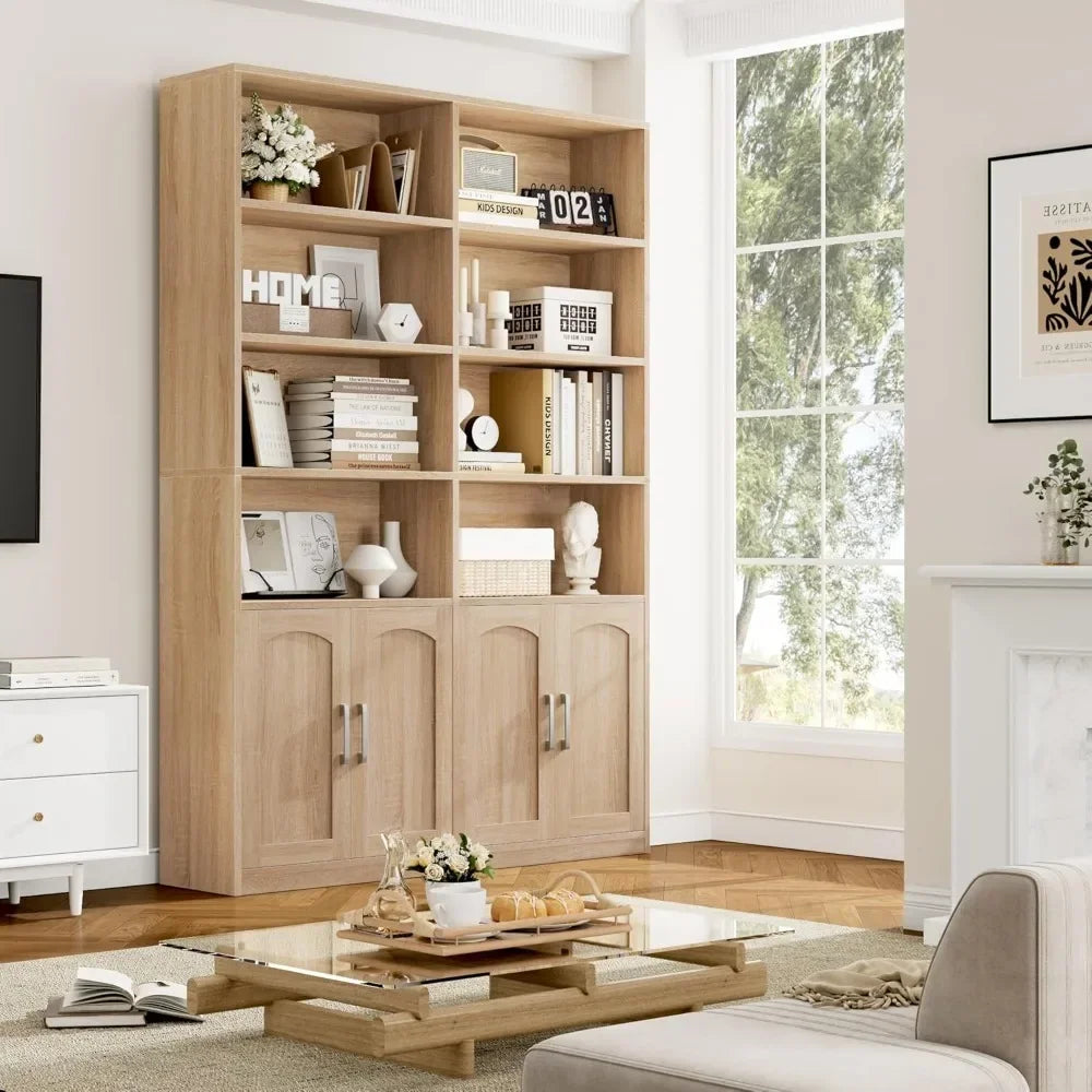 Bestseller6-Tier Double Wide Bookshelf with Doors, 73" Tall Storage Cabinet for Home Office &amp; Living Room