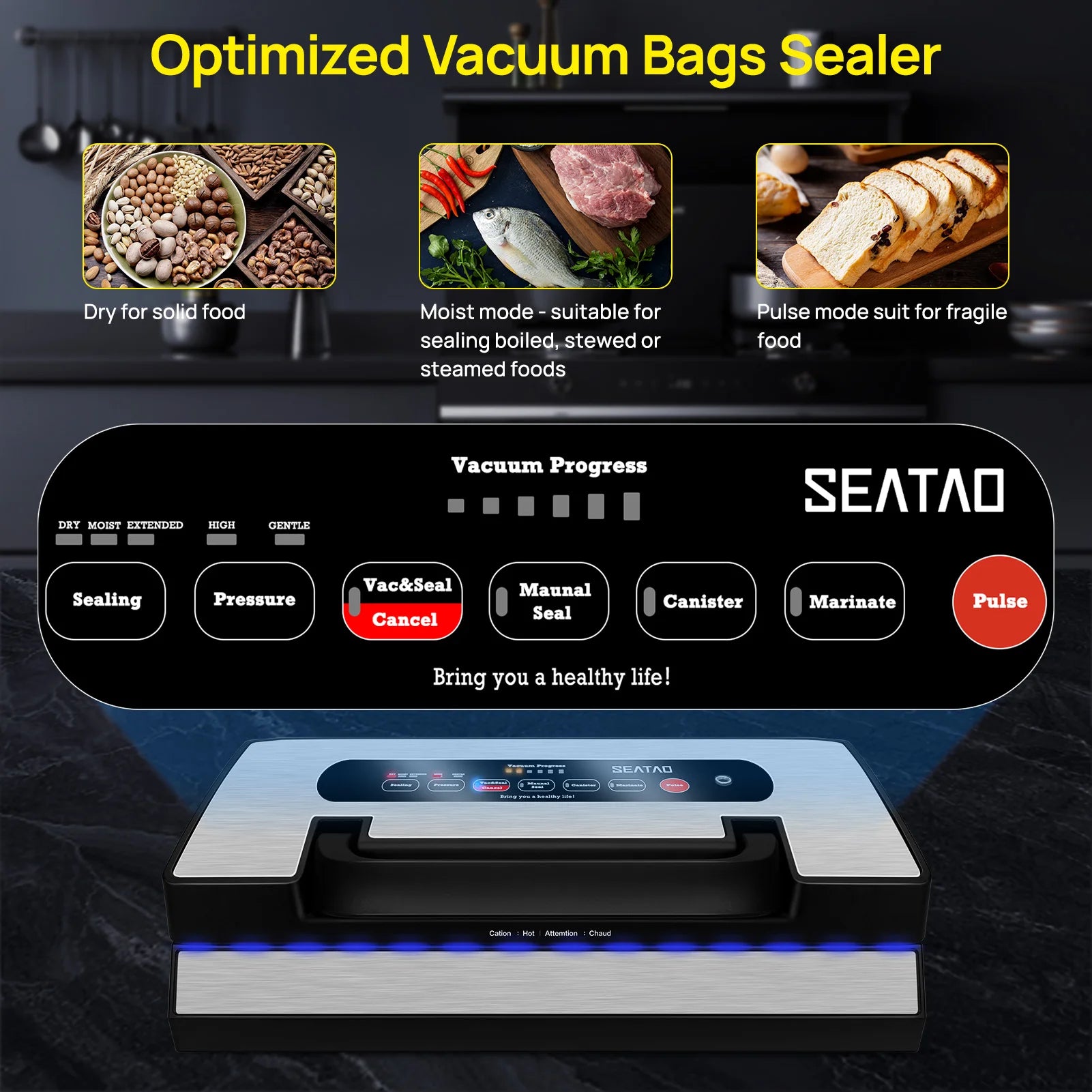 Seatao VH5188 vacuum packing machine Built in cutter&amp;storage Multifunction Automatic Vacuum Sealer Machine Commercial