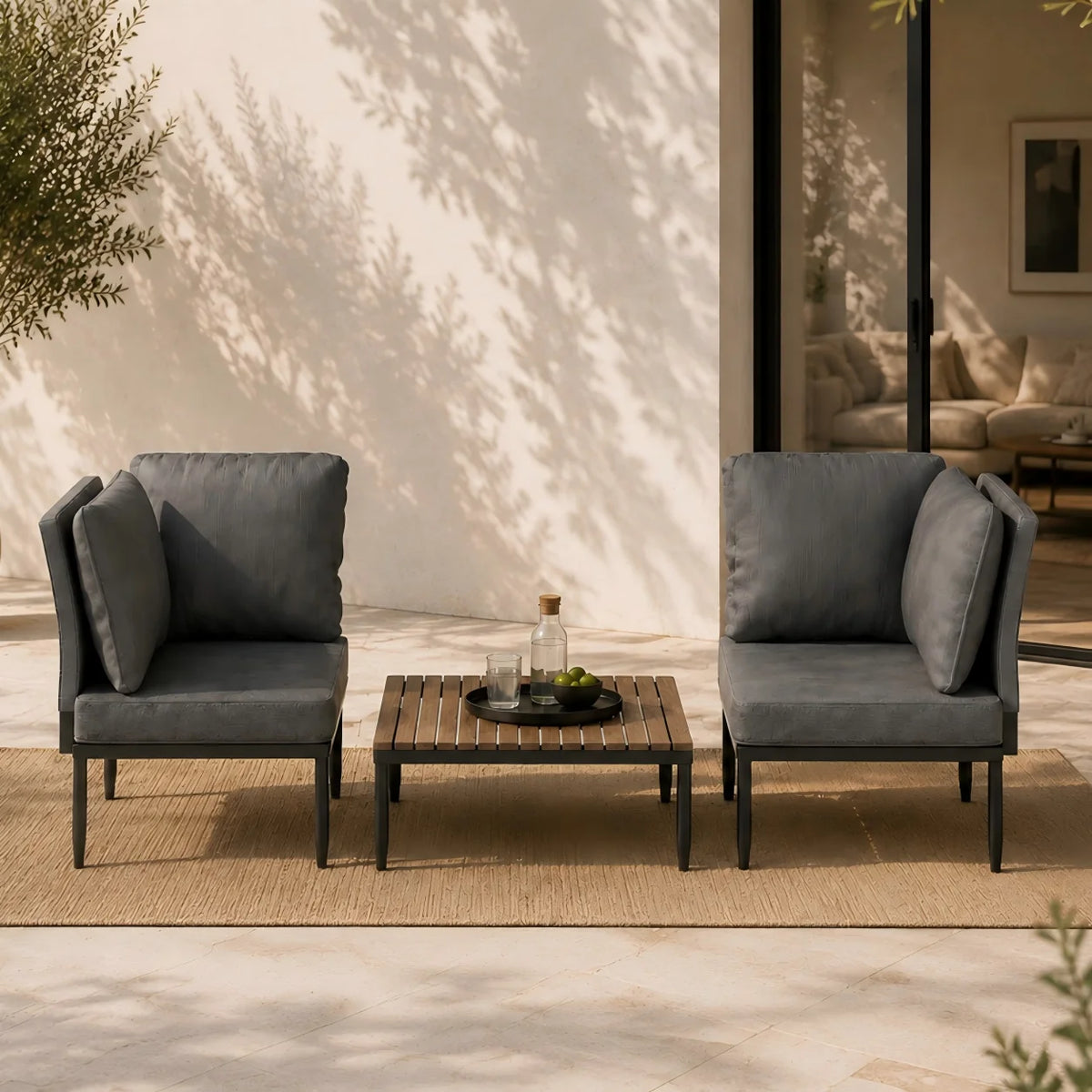 Outdoor Sectional 5 in 1 Aluminum Patio Loveseat with Coffee Table Garden Furniture Set Waterproof Cushion Wicker Sofa