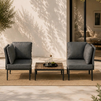 Outdoor Sectional 5 in 1 Aluminum Patio Loveseat with Coffee Table Garden Furniture Set Waterproof Cushion Wicker Sofa