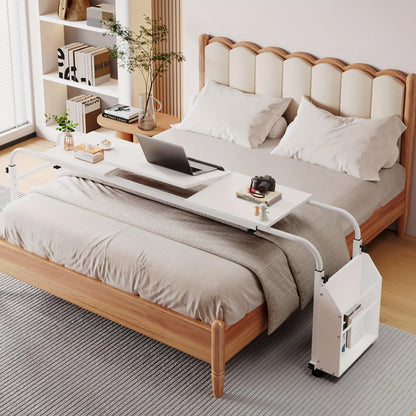 Adjustable Height Mobile Bed Desk With Wheels Overbed Table Laptop Cart