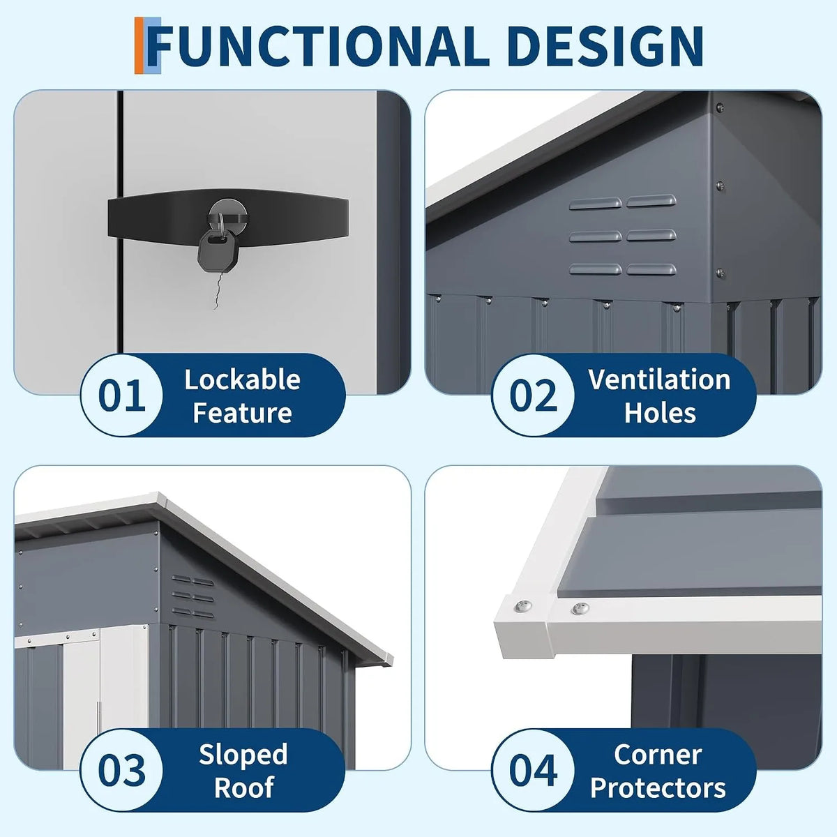 5x3 FT Metal Outdoor Storage Shed Small Garden Tool Shed with Lockable Door Weather Resistant Sloped Roof Ventilation for Backyard Patio Lawn Equipment Garbage Bin Storage