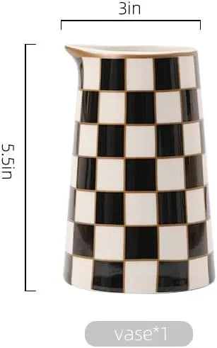 Checker Porcelain Flower Vase Home Decor Set of 2 with 5.5&