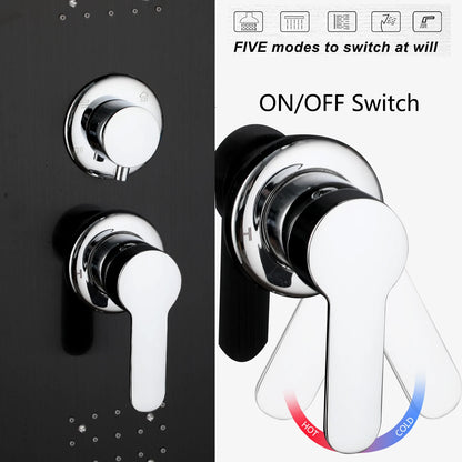 KEMAIDI Stainless Steel Shower Panel Tower System LED Shower Head 5-Function Faucet Rain Massage System with Body Jets Shower