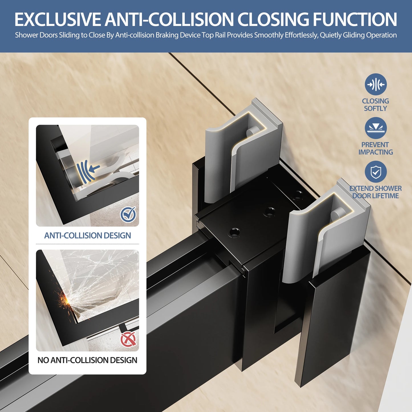 60" x 78"Matte Black Frameless Double Sliding Shower Door, 10mm Clear Tempered Glass with Film, Stainless Steel Handles