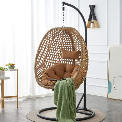 Wicker Hanging Egg Chair With UV Resistant Cushion Metal Stand