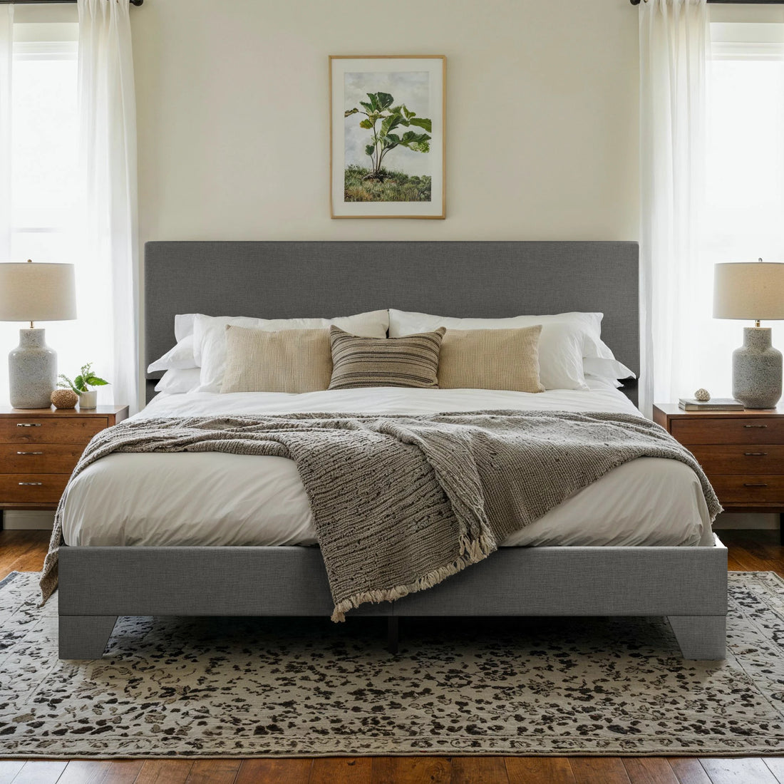 HOOMICH Upholstered Bed Frame with Adjustable Headboard