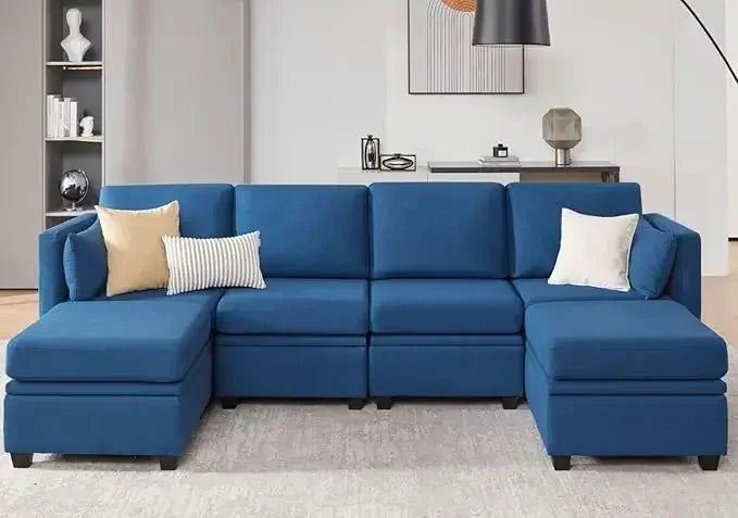 Modular Sectional Sofa with Storage, Convertible Modular Sofa Couch with Ottomans, U Shaped Sectional Couch for Living Room