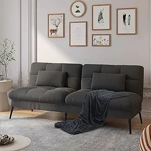 Convertible Futon Sofa Bed, 68" Corduroy Futon Couch with Adjustable Backrest, Folding Loveseat for Living Room, Bedroom (Cream