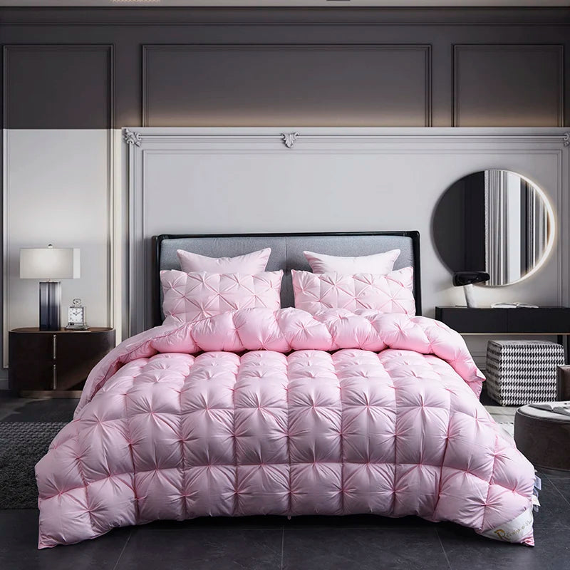 White Goose Down Duvet Warm Winter Thick 3D Bread Comforter Pinch Pleated Blanket Filling for Single Double Couple Bed Quilts