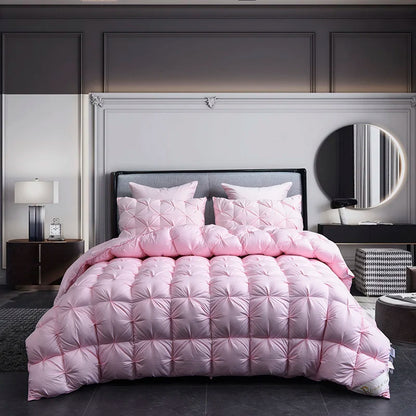 White Goose Down Duvet Warm Winter Thick 3D Bread Comforter Pinch Pleated Blanket Filling for Single Double Couple Bed Quilts