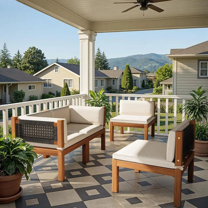 Patio Sectional urniture Set 4 Pieces Outdoor Sectional Soas with Coee Table, Acacia Outdoor urniture or Porch, Balcony, Garden