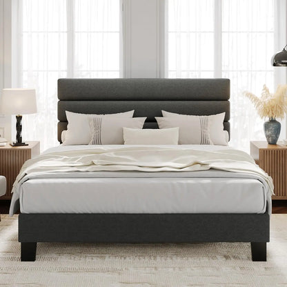 HiMISS Upholstered Platform Bed With Adjustable Headboard And Wooden Slats