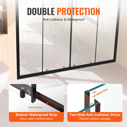 SucceBuy Semi-frameless Shower Door 57.8-59Wx70H in with 1/4in(6mm) Clear Tempered Glass Shatterproof &amp; Stainless Steel Hardware