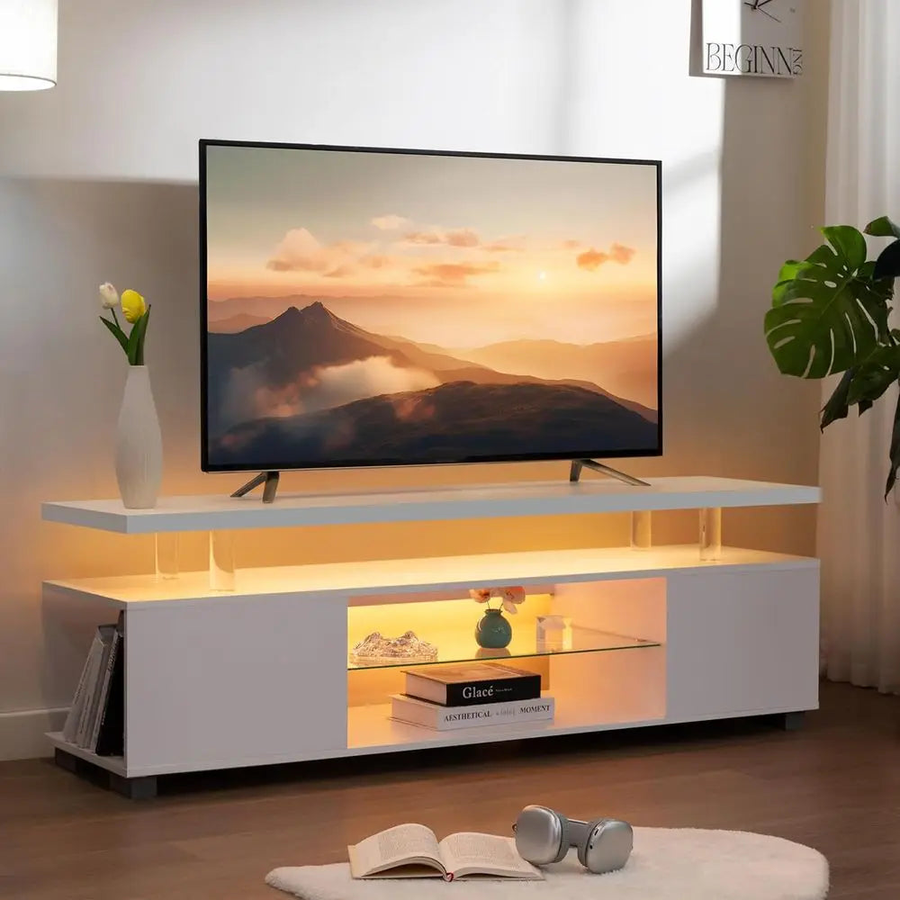 Modern TV Stand With LED Lighting And Storage Entertainment Center