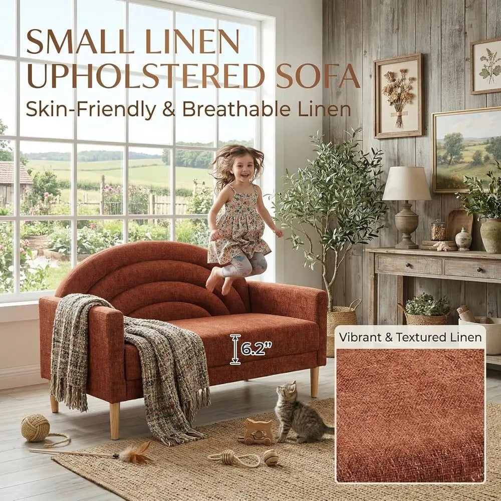 Modern Linen Upholstered Loveseat Sofa with Wood Frame