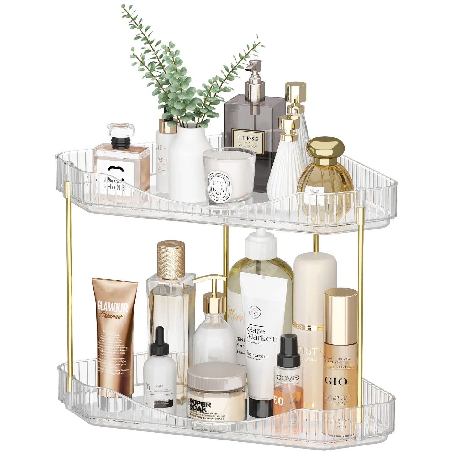 High-concerned Corner Bathroom Organizer Plastic Countertop Tray