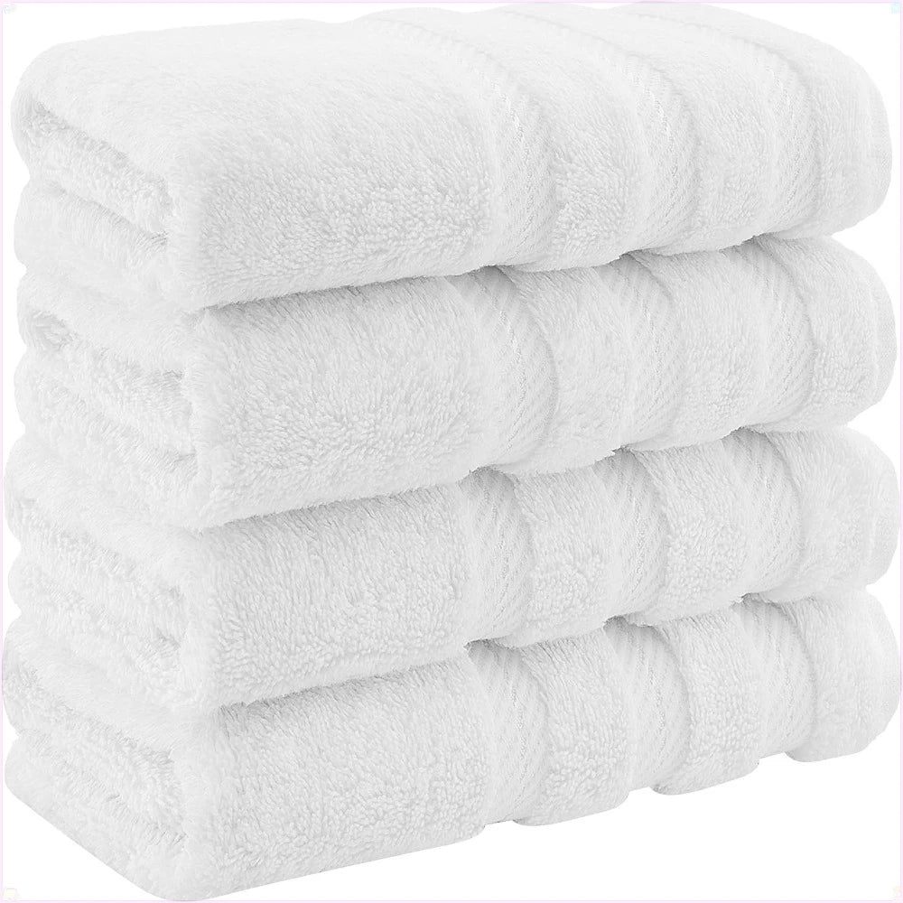 Soft and luxurious bathroom towels, 100% Turkish cotton, four-piece set, suitable for kitchen and bathroom, white.