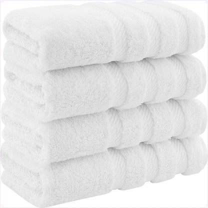 Soft and luxurious bathroom towels, 100% Turkish cotton, four-piece set, suitable for kitchen and bathroom, white.