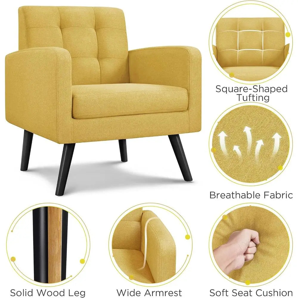 Mid Century Modern Upholstered Accent Chair with Button Tufted Back