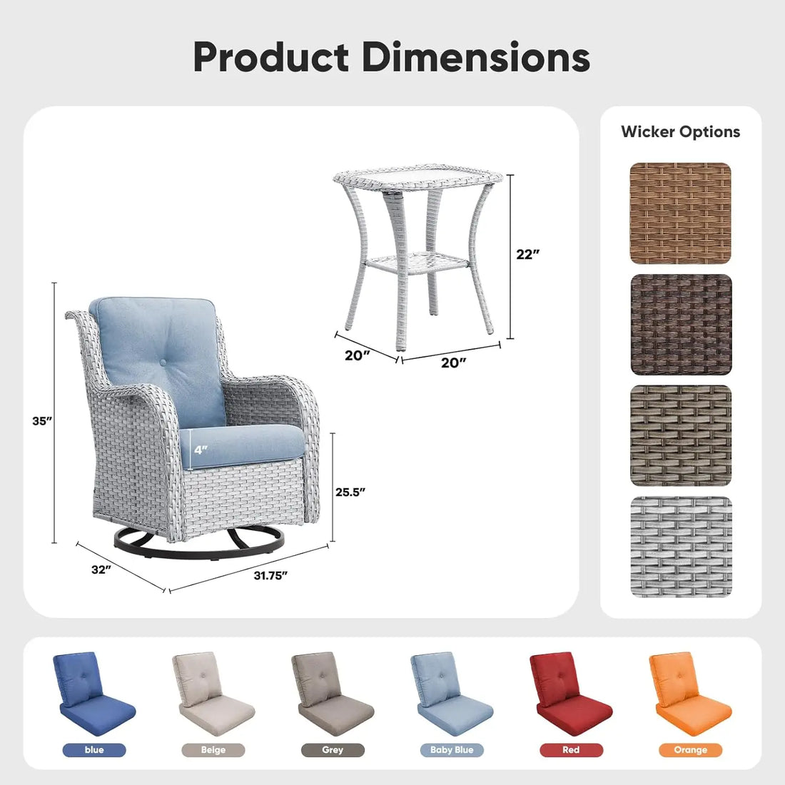 Patio Wicker Chairs Swivel Rocker,Outdoor Patio Furniture Set with Rattan Side Table