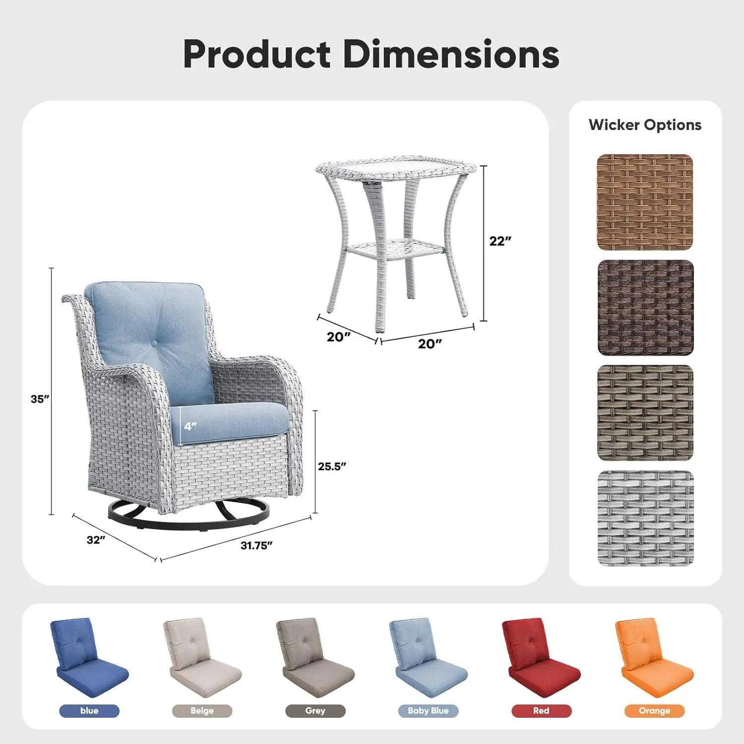 Patio Wicker Chairs Swivel Rocker,Outdoor Patio Furniture Set with Rattan Side Table