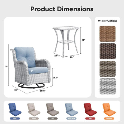 Patio Wicker Chairs Swivel Rocker,Outdoor Patio Furniture Set with Rattan Side Table