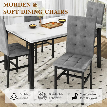 Dining Table Set For 4,Faux Marble Kitchen Table And Chairs Of 4, Modern Dining Room For 4,Dinner Table With Ve
