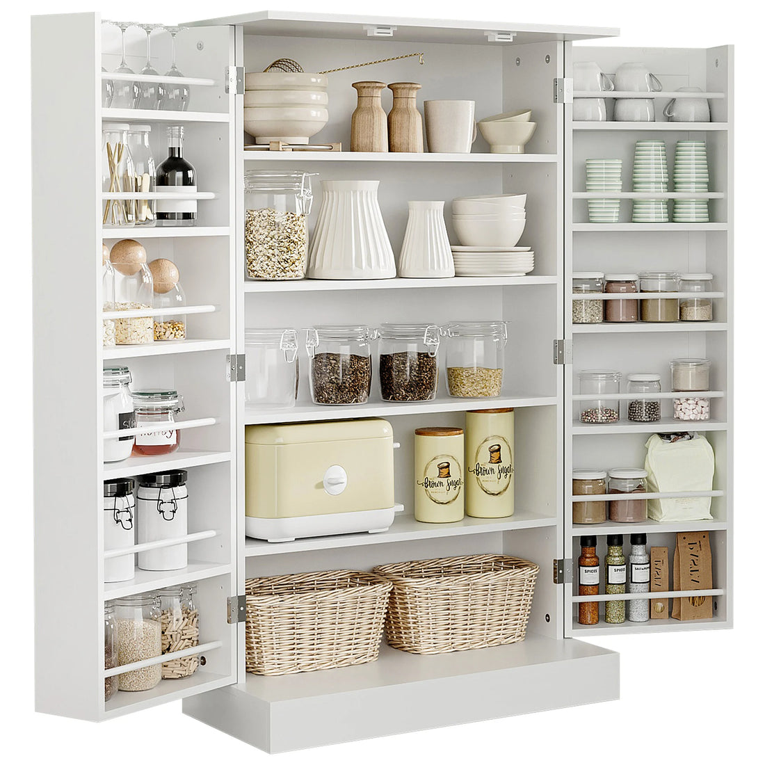 41" Modern Kitchen Pantry Freestanding Storage Cabinet with Double Doors Adjustable Shelves for Living Room - White