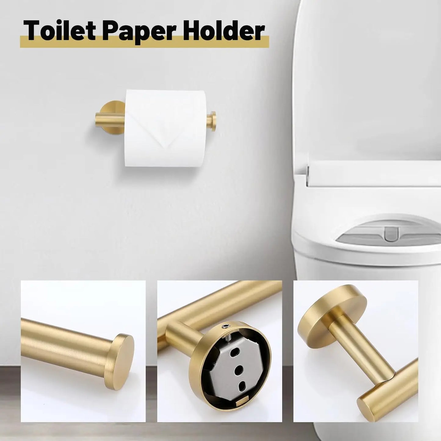 10-Piece Brushed Gold Bathroom Hardware Set, SUS304 Stainless Steel Towel Rack and Toilet Paper Holder, Wall Mounted