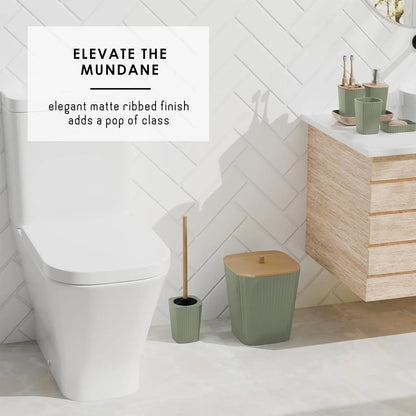 Sage Green Bathroom Accessory Set, 6PC with Toilet Brush, Trash Can &amp; Soap Dispenser for Modern Bathrooms