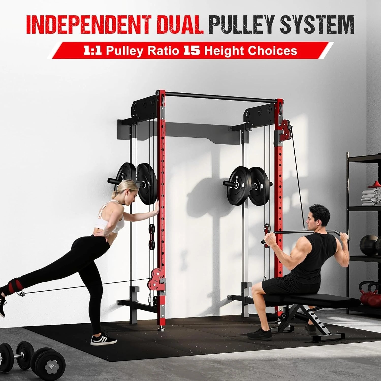 WM3-V4 Folding Squat Rack, Wall Mounted Power Rack with Dual Independent Pulley System