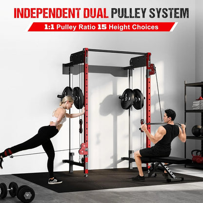 WM3-V4 Folding Squat Rack, Wall Mounted Power Rack with Dual Independent Pulley System