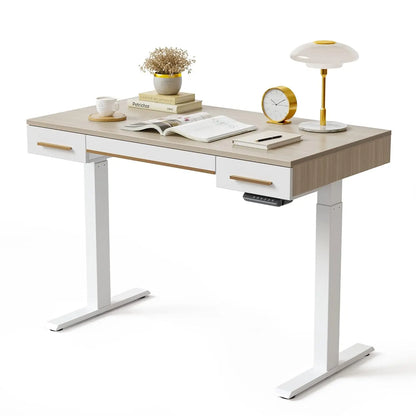 Mid Century Modern Electric Standing Desk with 3 Drawers, 48 x 26 Inches Whole Piece Sit Stand Up Home Office Desk,, Customized