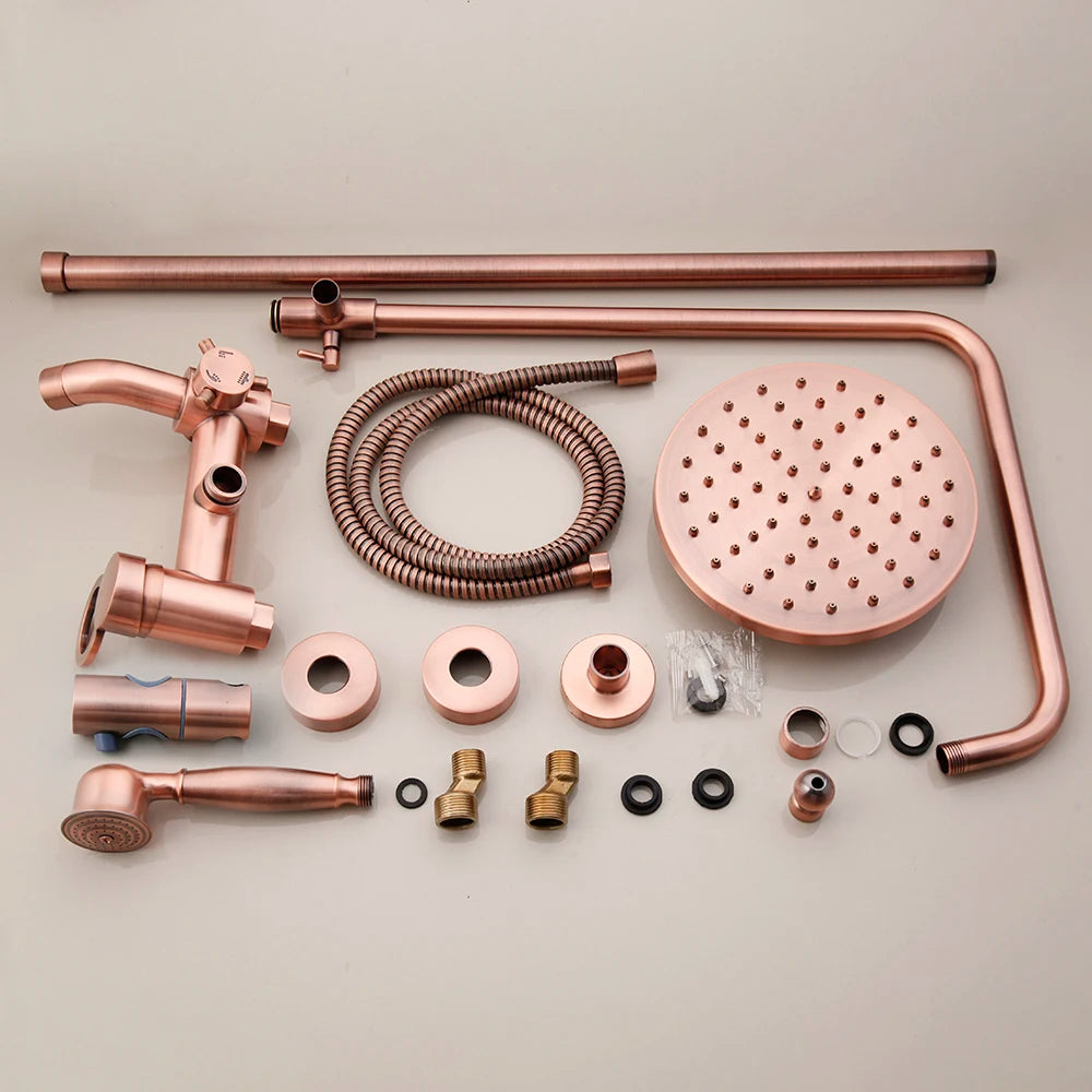 ZAPPO Antique Copper Rain Shower System Wall Mounted Shower Set with 8 inch Brass Rainfall Shower Head with Bathtub Mixer
