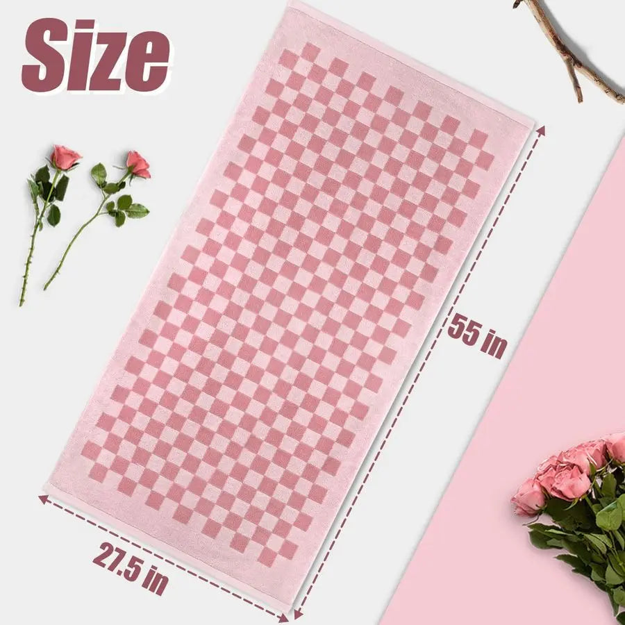 Soft Bath Towels for Bathroom Beach Pool Pink Checkered Set of 2, Quick Dry Cotton Cute Valentines Towels for Her Women Girls, 2