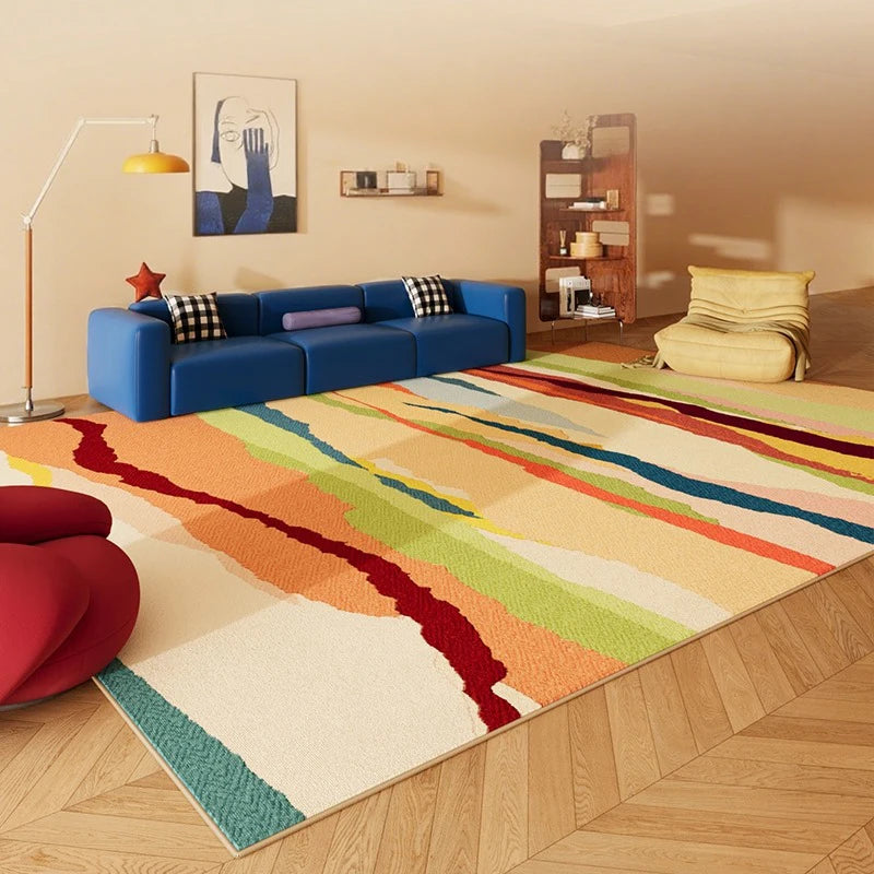 Minimalist Creative Dopamine Geometric Pattern Living Room Carpet Bedroom Room Floor Rugs Home Easy Repair Sofa Coffee Table Mat